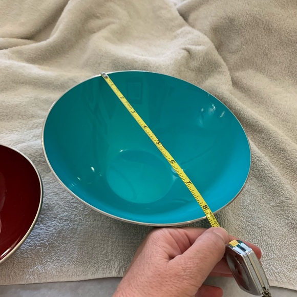 MCM Emalox Norway Aluminum Bowl Set 8" Turquoise Blue + 6" Red - Picture 7 of 8